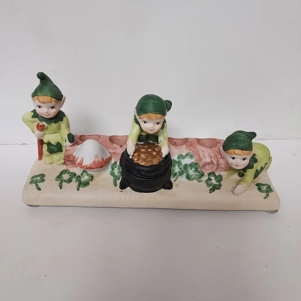 MSR Imports 1989 Vintage Porcelain Leprechaun Candle Holders - St. Patrick's Day
